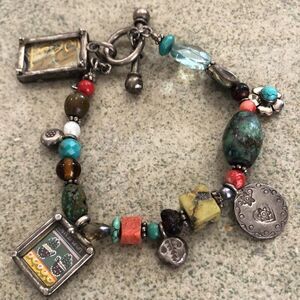 Paige Wallace Sterling silver turquoise stone charm bracelet 925